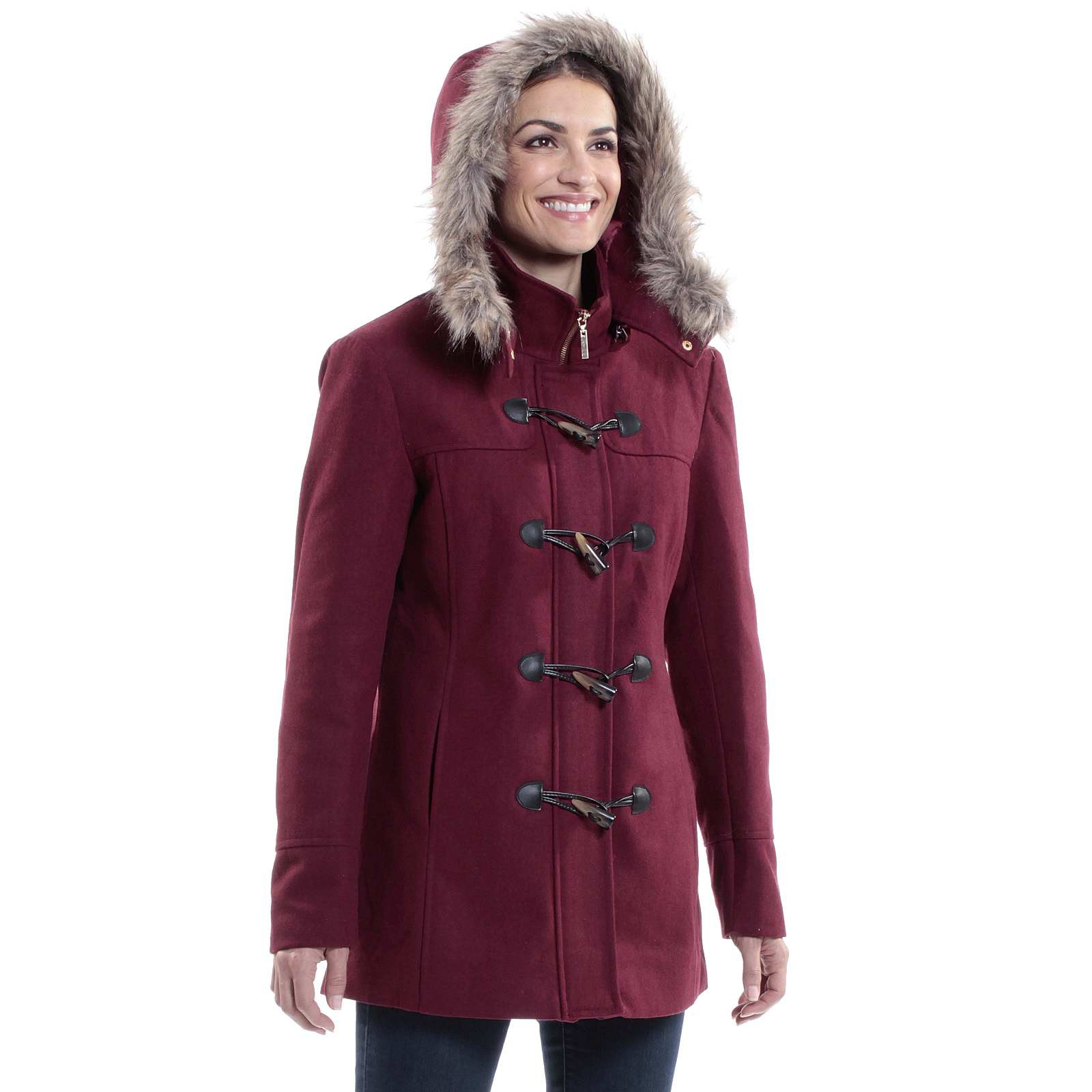 Alpine Swiss Duffy Women's Hooded Parka Fur Trim Wool Coat Toggle